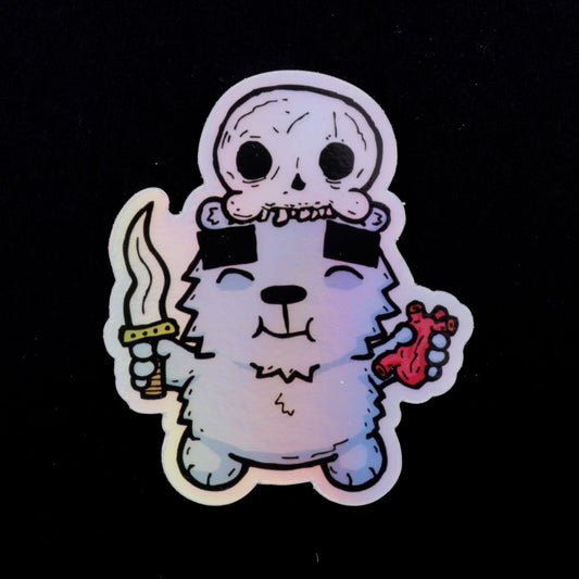 Holographic Bear with Skull, Knife & Heart Sticker