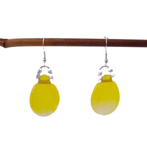 Yellow Glass Dangle Earrings with White Beads