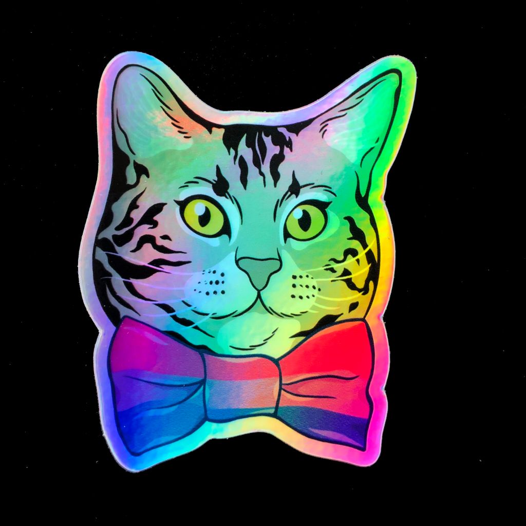 Bi Pride Bowtie Kitty Holographic Sticker