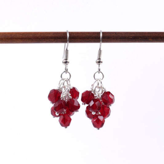 Czech Garnet Colored Faceted Glass Beaded Earrings