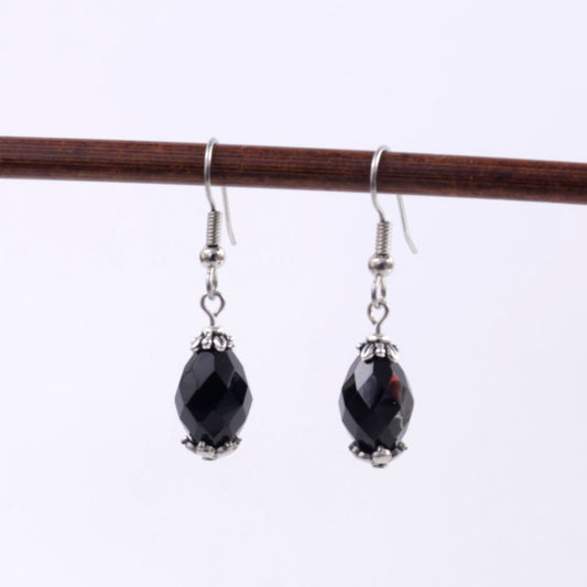 Faceted Glass Black Onyx  Earrings