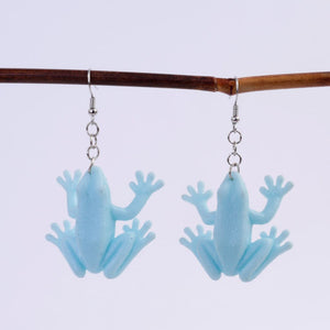 Wiggly Blue Frog Earrings