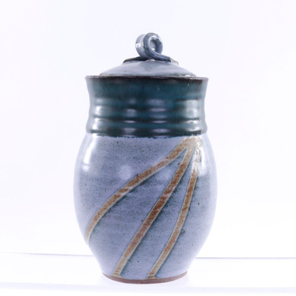 Ceramic Covered Jar - Blue, Green and Brown
