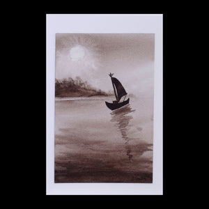 Sail Away Original Watercolor Greeting Card Moonlight