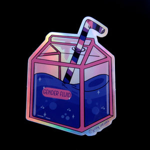 Pink Side x Side Designs Genderfluid Holographic Sticker, 2.25X3