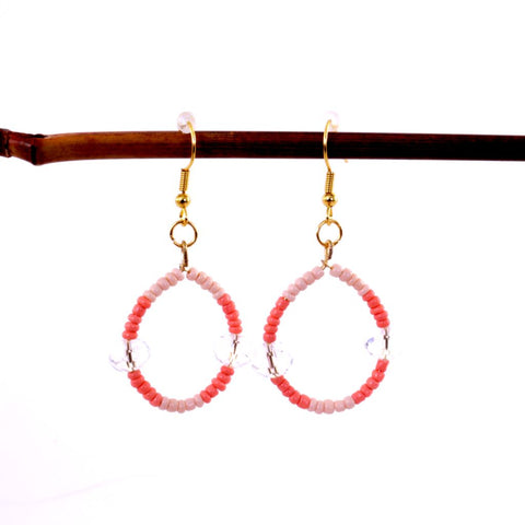 Pink & Coral Beaded Hoop Earrings