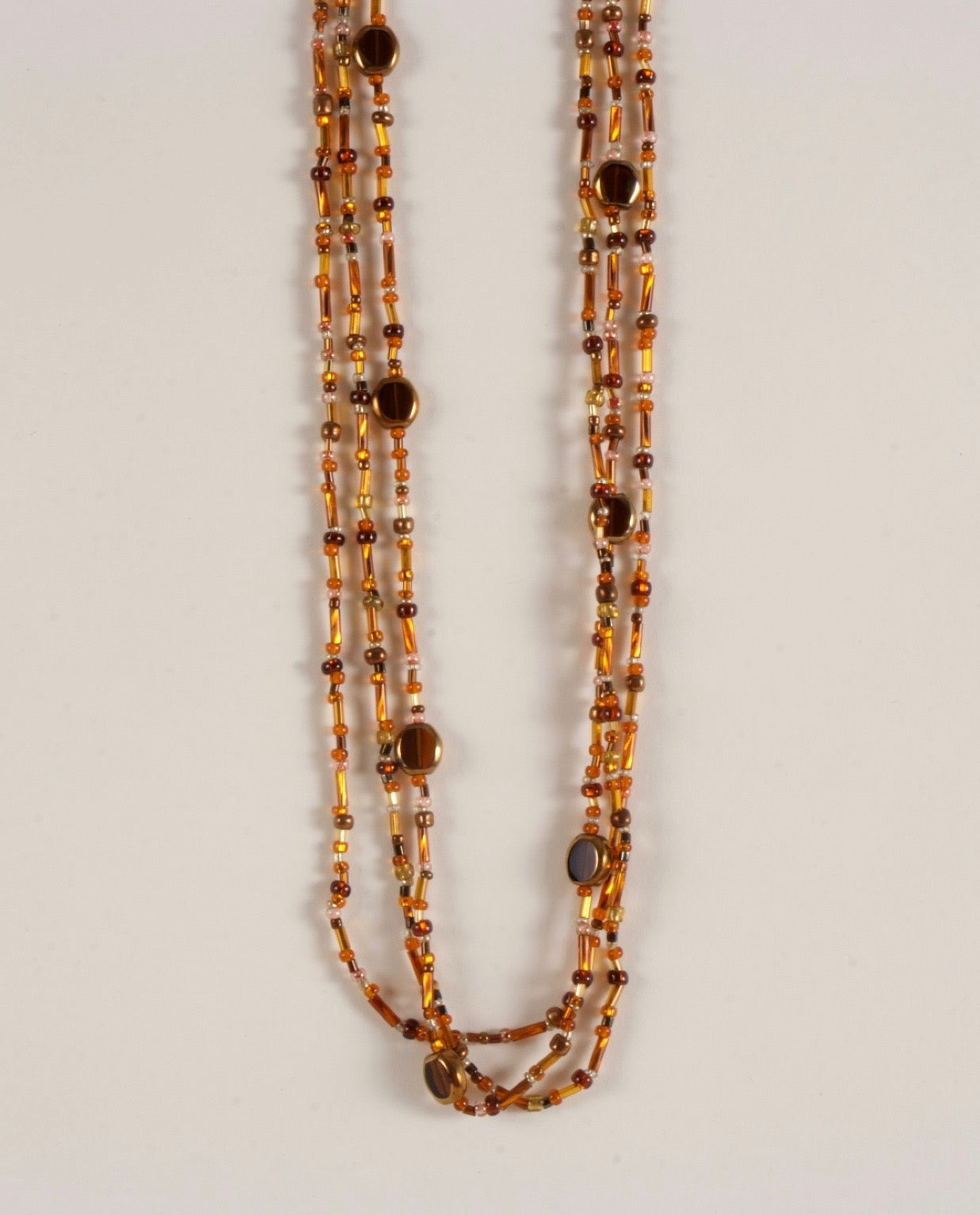 Brown & Gold Multi Strand Beaded Necklace