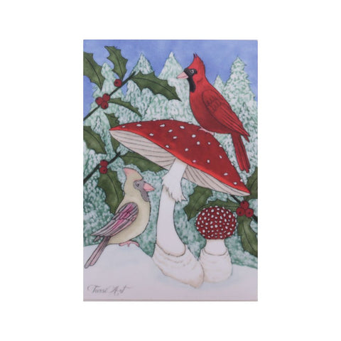 Cardinals with Amanita Mushrooms Sticker