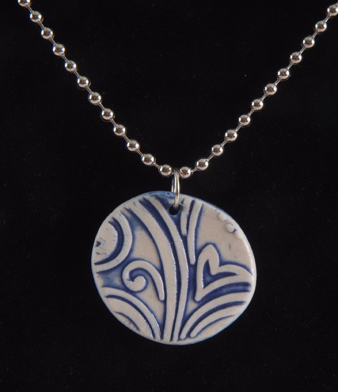 Blue Floral Ceramic Pendant Necklace