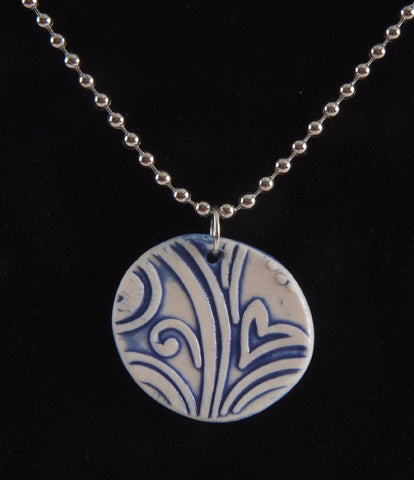Blue Floral Ceramic Pendant Necklace