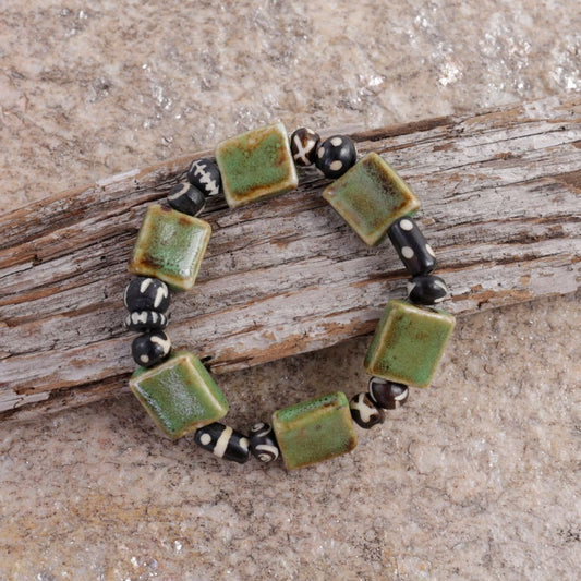 Green Ceramic Beaded Bracelet