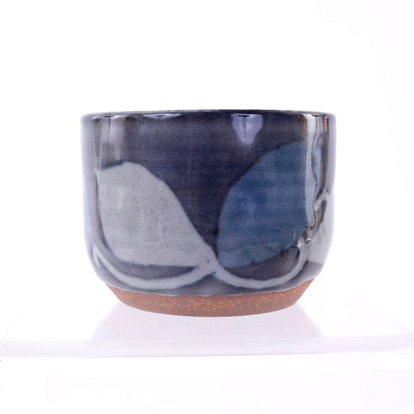 Handcrafted Ceramic Pot in Blues w Leaves