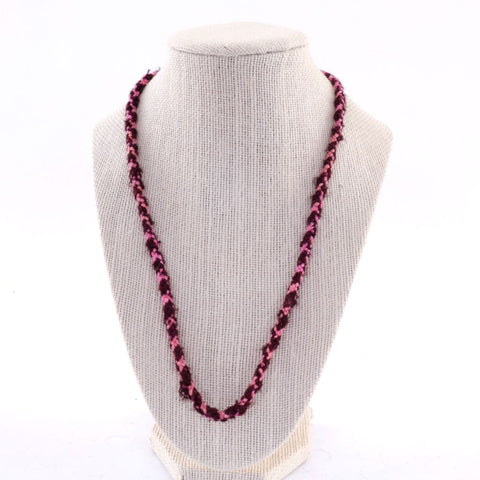 Kumihimo Braided Necklace Burgundy and Pink with Beads