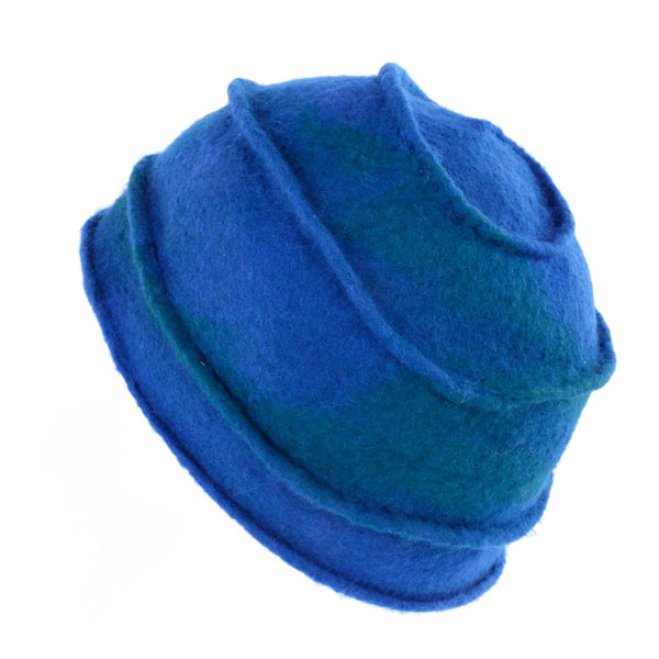 Blue Felted Wool Hat with Spiral Ridge