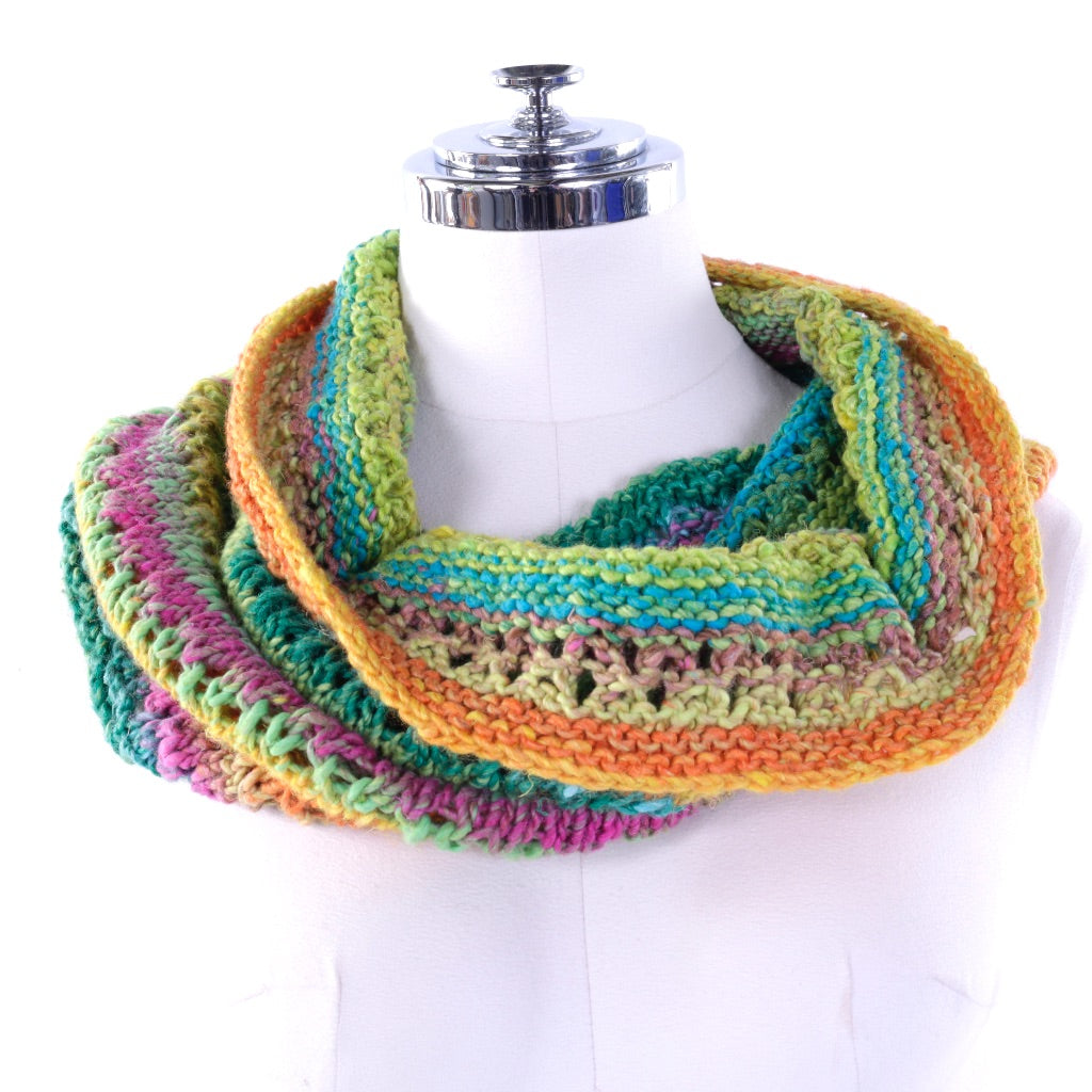 Multi-color Hand Knit Infinity Scarf