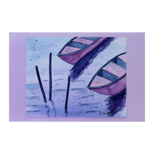 Row Boats Wait Original Watercolor Greeting Card