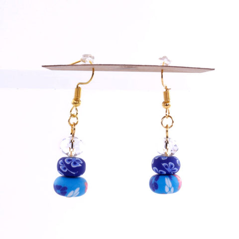 Blue Floral Beaded Dangle Earrings
