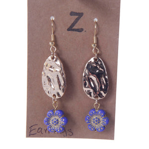 Blue Flowers with Gold Dangles Earrings