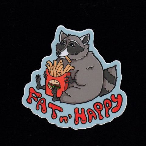 Raccoon with French Fries - Fat & Happy Sticker