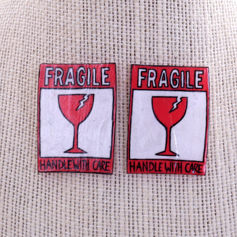 Fragile - Shrinky Dink Stud Earrings - Pink