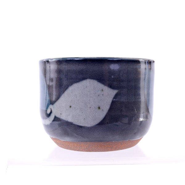 Handcrafted Ceramic Pot in Blues w Leaves