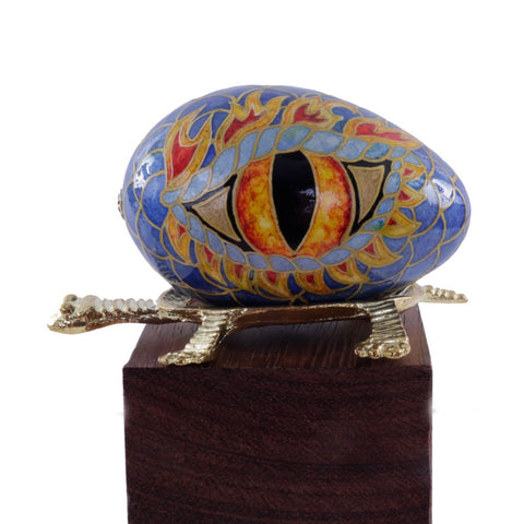 Pysanky Spirit Egg - Blue Dragon Eye with Turtle Stand