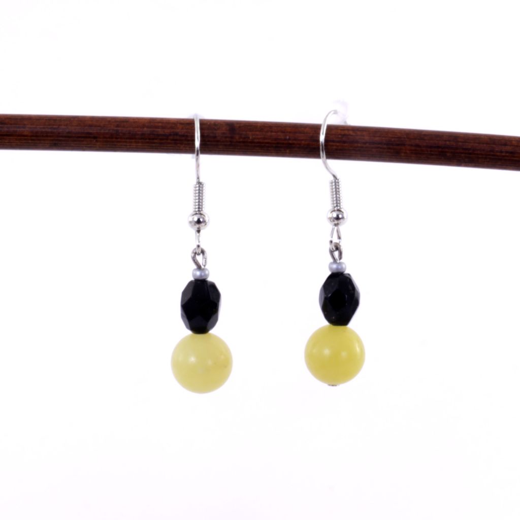 Black & Green Beaded Dangle Earrings