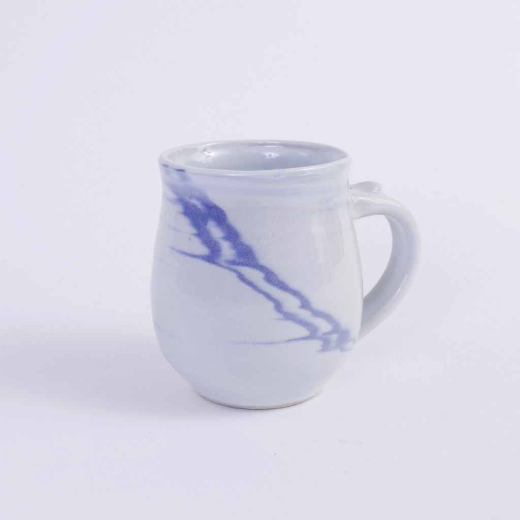 White & Blue Striped Pottery Mug