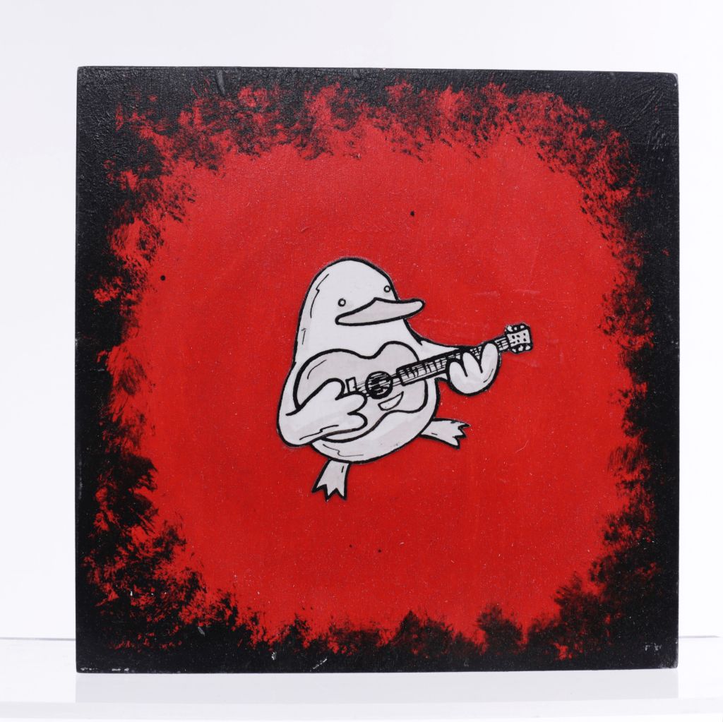 Bird with Guitar Mixed Media Wall Art Red