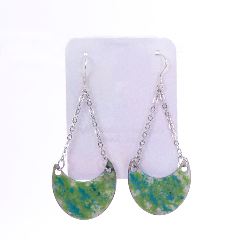 Green Blue Dangle Enamel Earrings