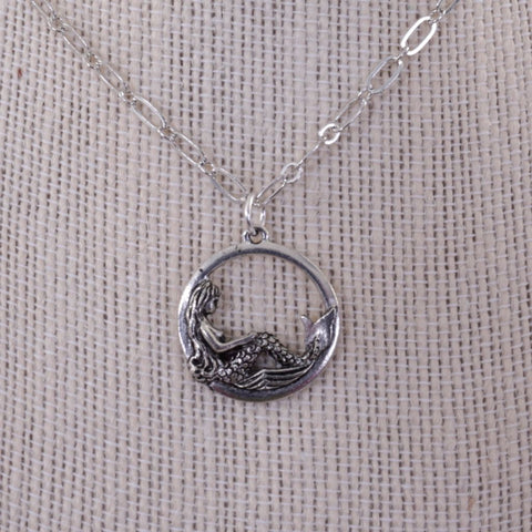 Reclining Mermaid Necklace - Silver Plated