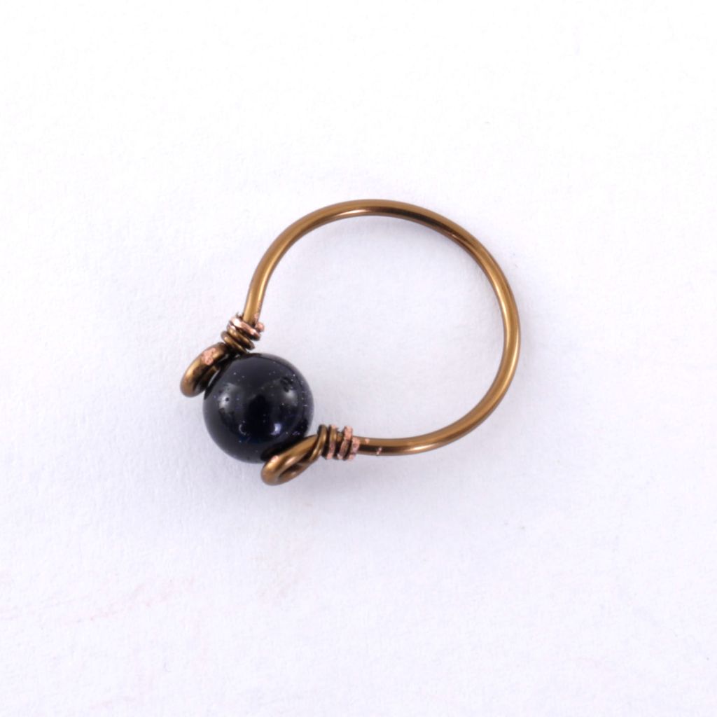 Wire Wrapped Ring with Blue Goldstone Size 8