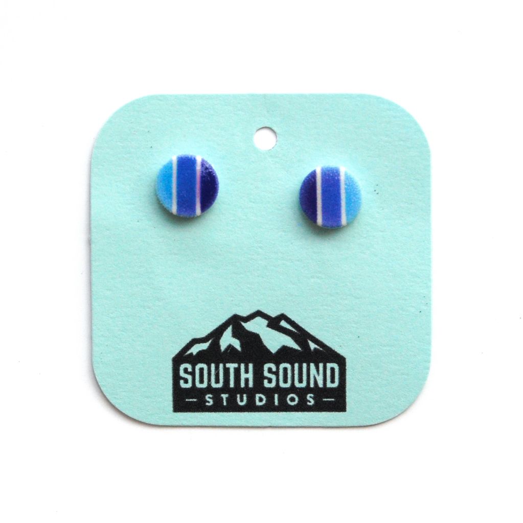 Blue Stripe Stud Earrings