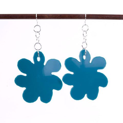 Blue Acrylic Lightweight Novelty Earrings - Flowers