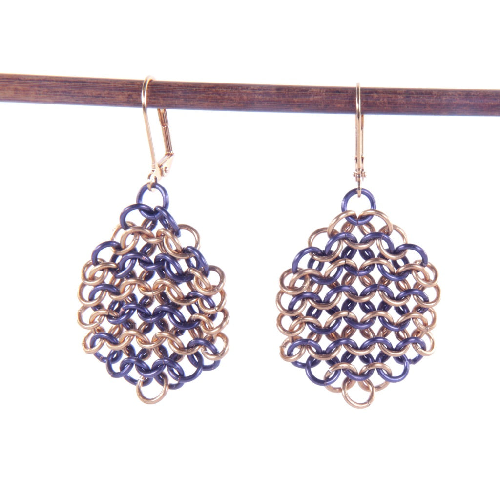 European 4/1 Violet and Faux Gold Wire Earrings