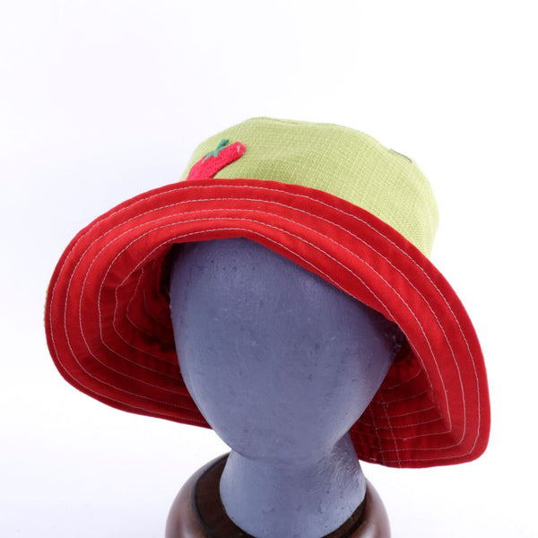 Reversible Bucket Hat - Lime Green & Red w Strawberry