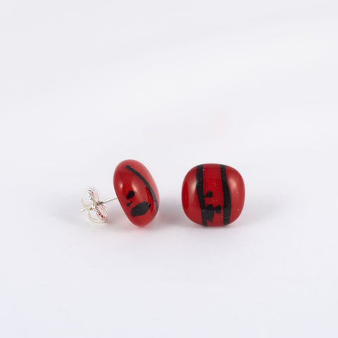 Solid Red w/Black Glass Earrings