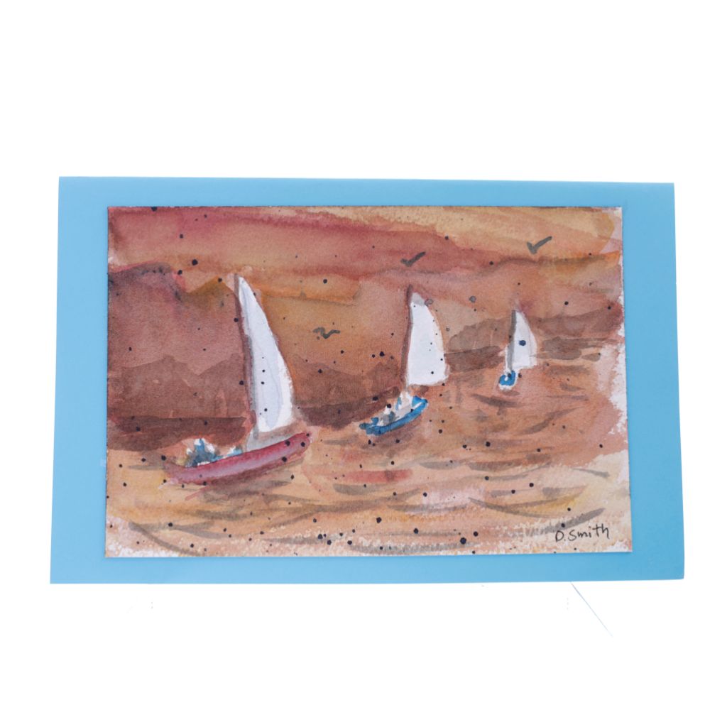 Sail at Dusk Original Watercolor Greeting Card