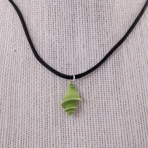 Green Seashell Necklace with Black Silk Cord