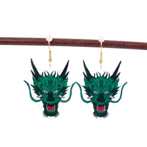 Green Dragons - Shrinky Dink Earrings