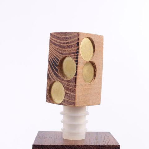Handcrafted Wood Bottle Stopper w Brass Inlays