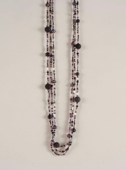 Purple Hues Multi Strand Beaded Necklace