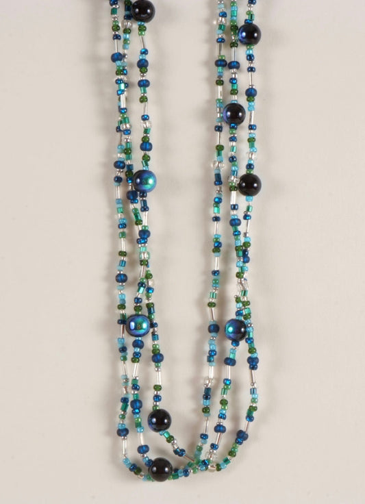 Blue Multi Strand Beaded Necklace