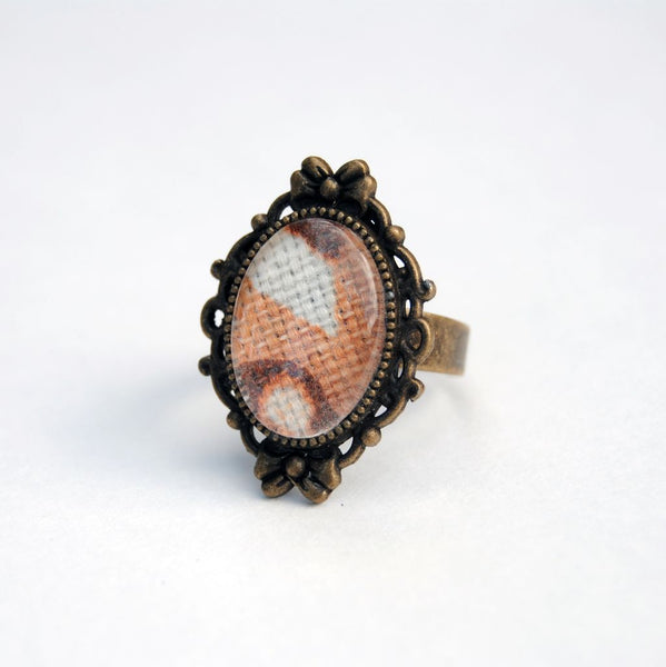 Upcycled Fabric & Cabochon Ring