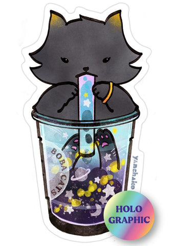 Twilight Blueberry Holographic Boba Cat Sticker