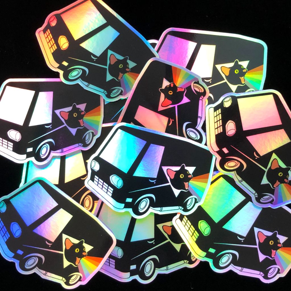 Boogie Cat Van Holographic Vinyl Sticker