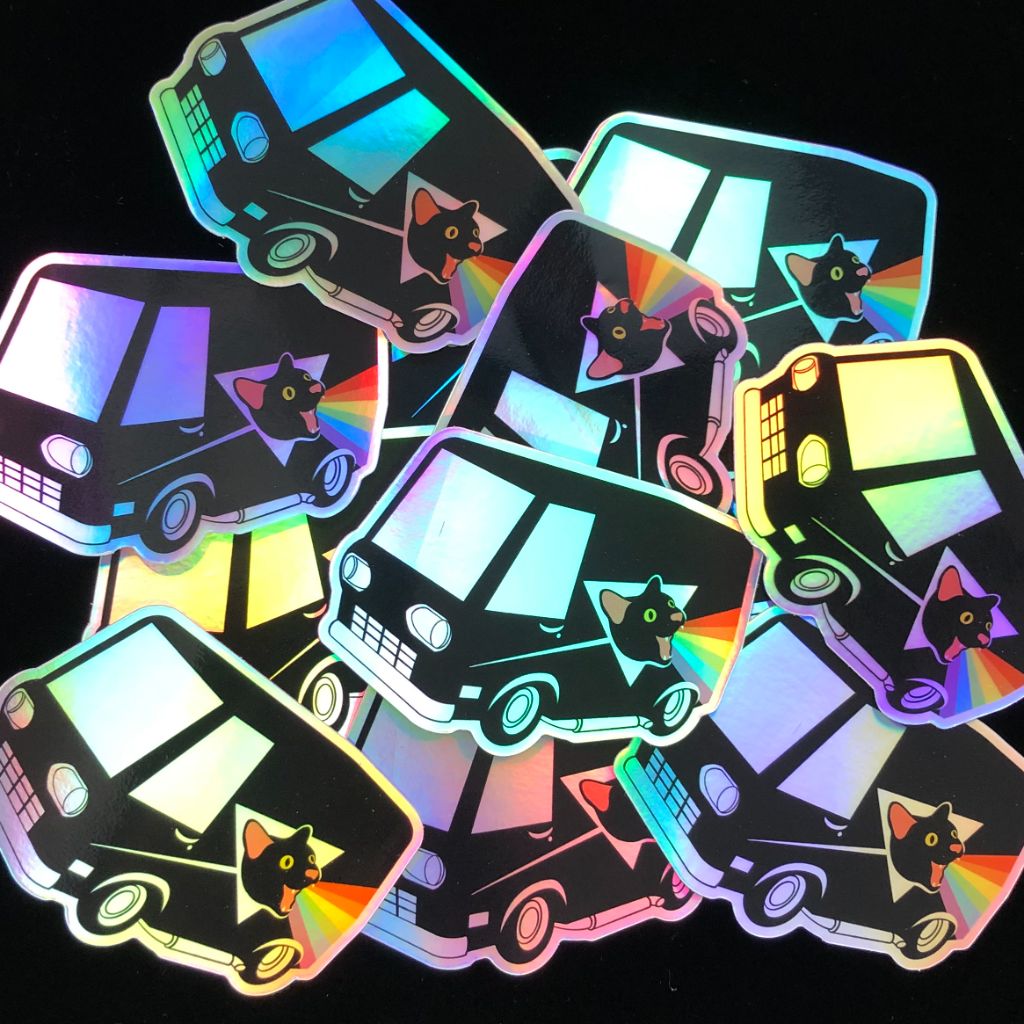 Boogie Cat Van Holographic Vinyl Sticker