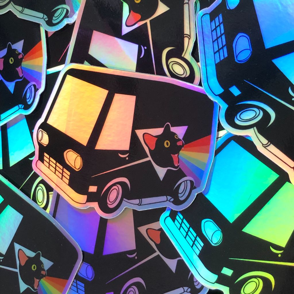 Boogie Cat Van Holographic Vinyl Sticker