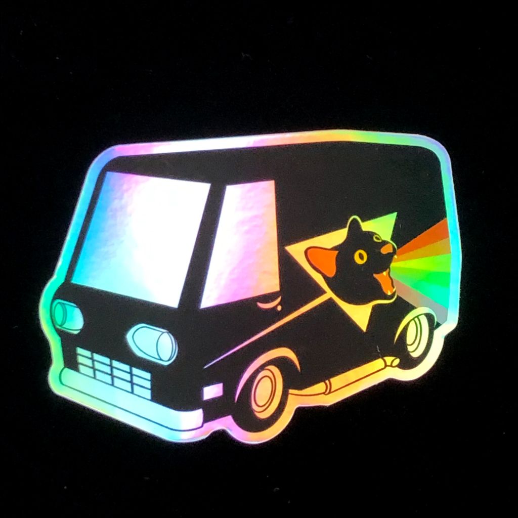 Boogie Cat Van Holographic Vinyl Sticker