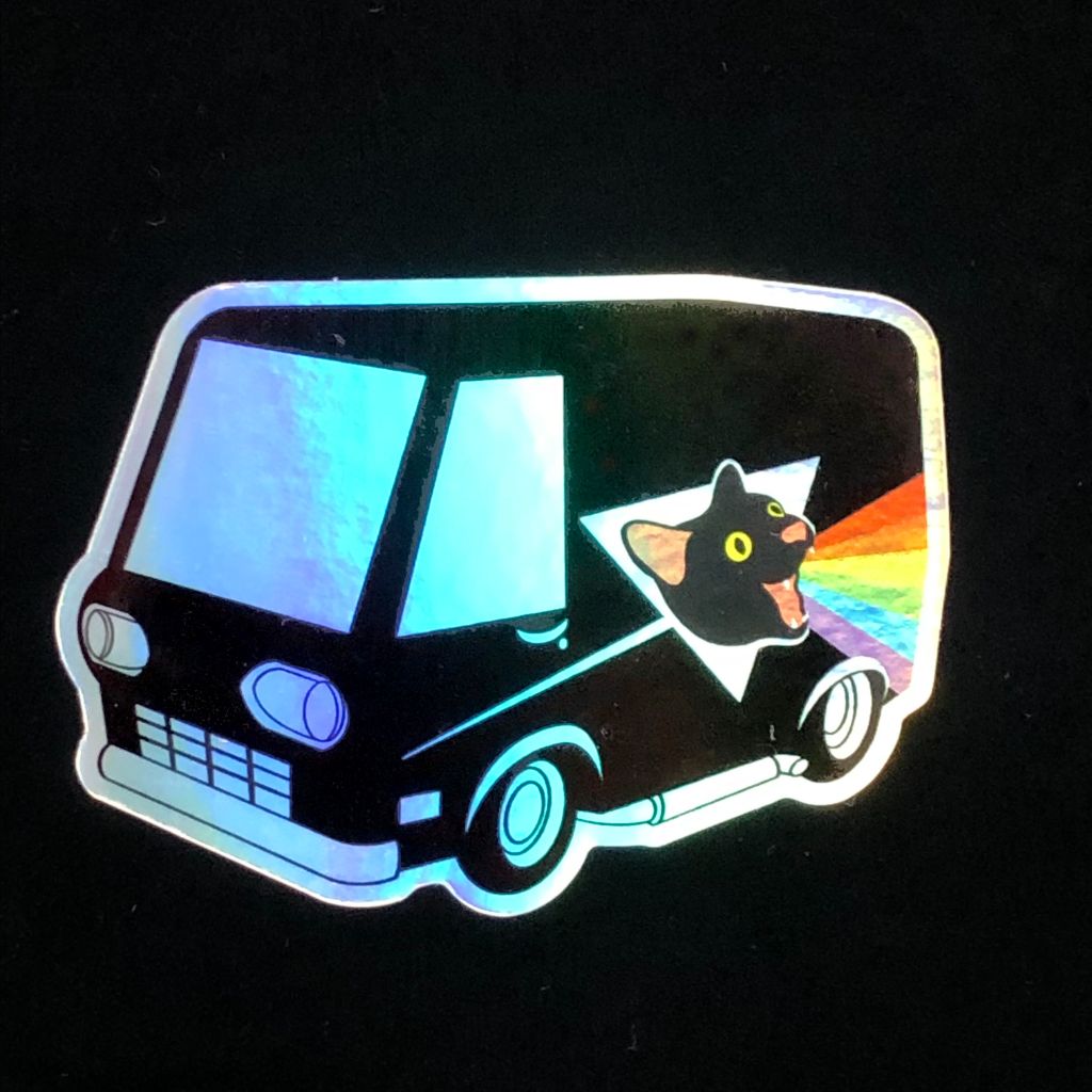 Boogie Cat Van Holographic Vinyl Sticker
